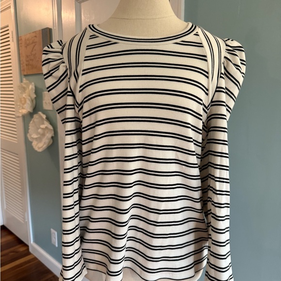 NWT Veronica Beard Delano Black Off White Striped Long Sleeve Top Sz XL New! - Picture 7 of 14